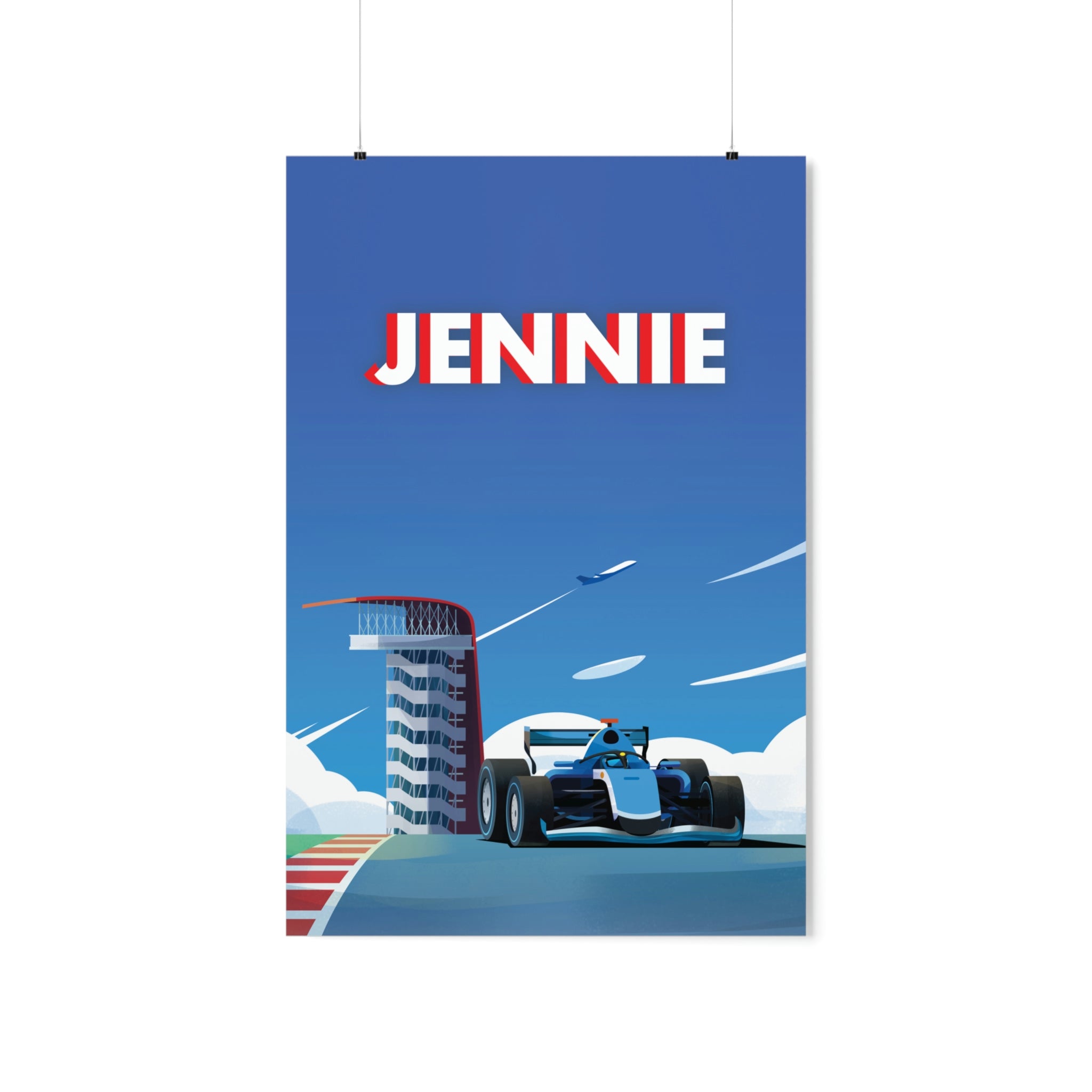 Red Racer Custom Poster: Blue Car Background 24x36"